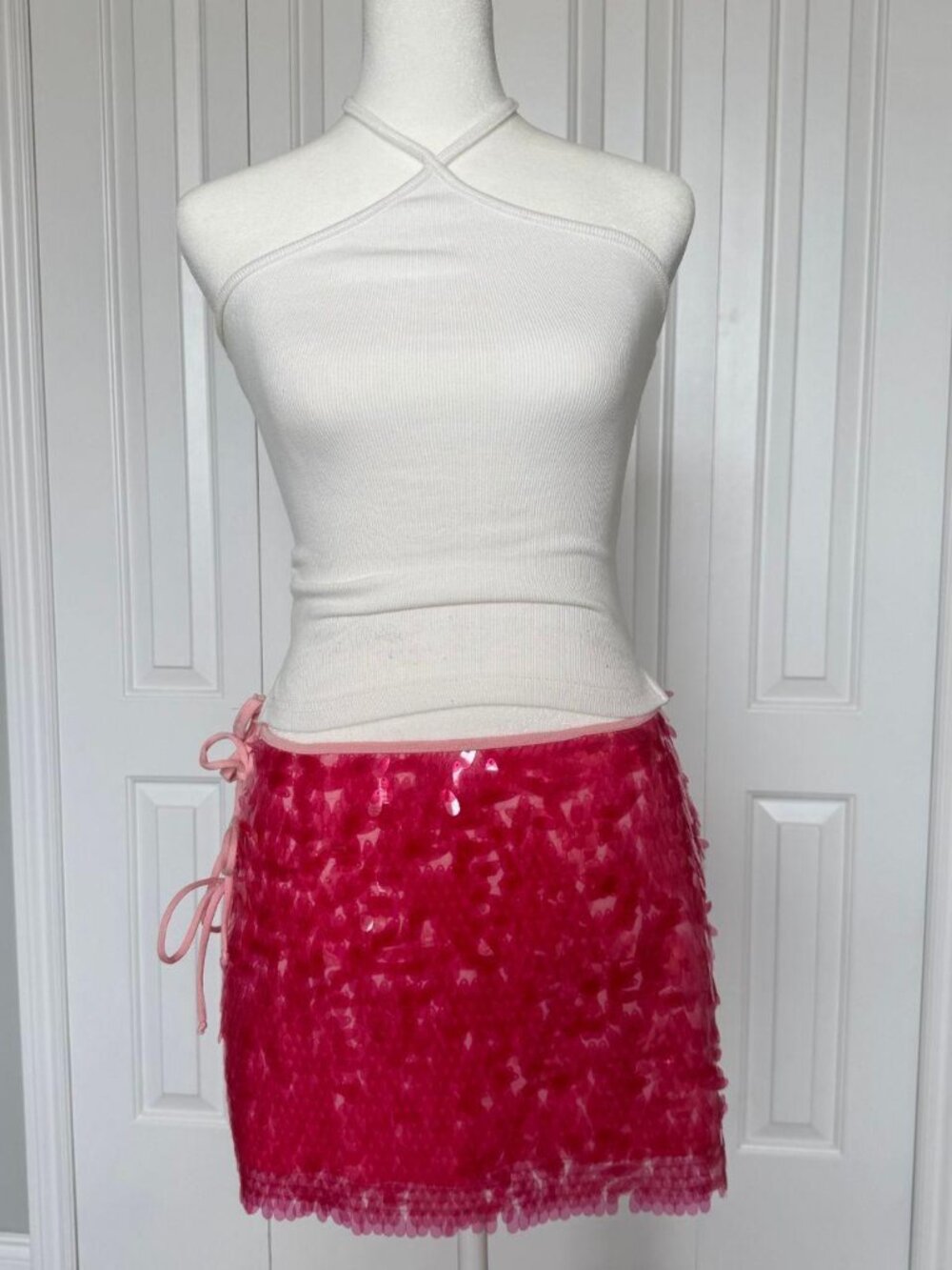 By Gianna Ella Mini hot pink sequin tie skirt